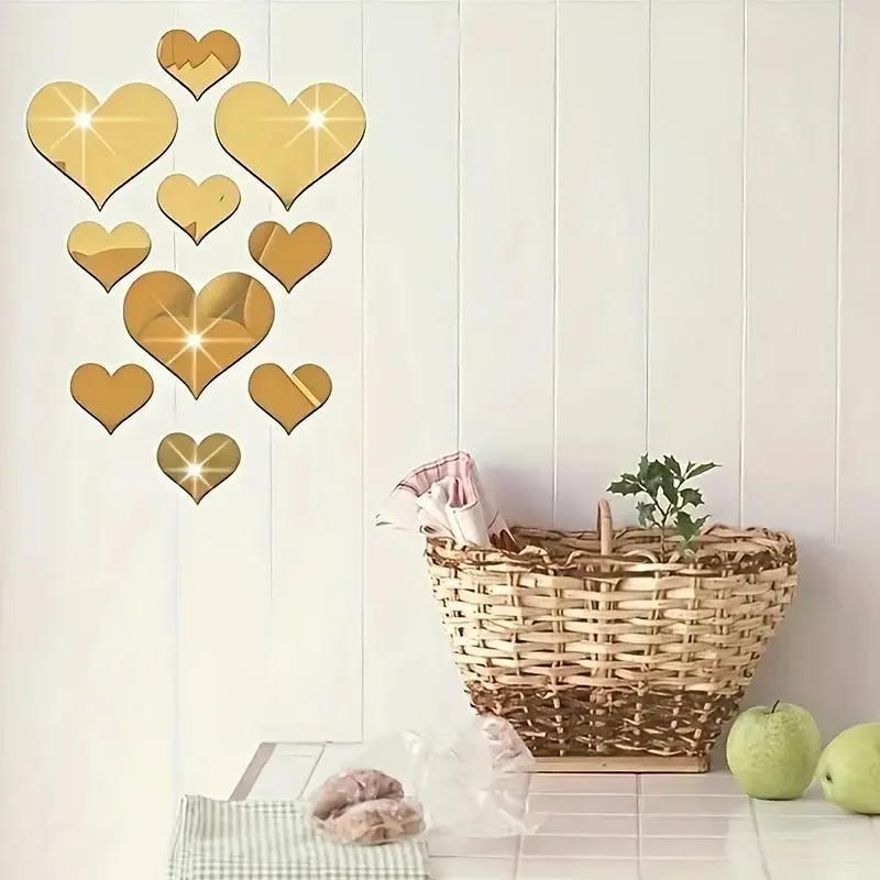 

1Set 3D Love Hearts Mirror Wall Sticker Decal Wall Art Removable Wedding Decoration Kids Room Decoration Toilet Table Stickers Medium золотой