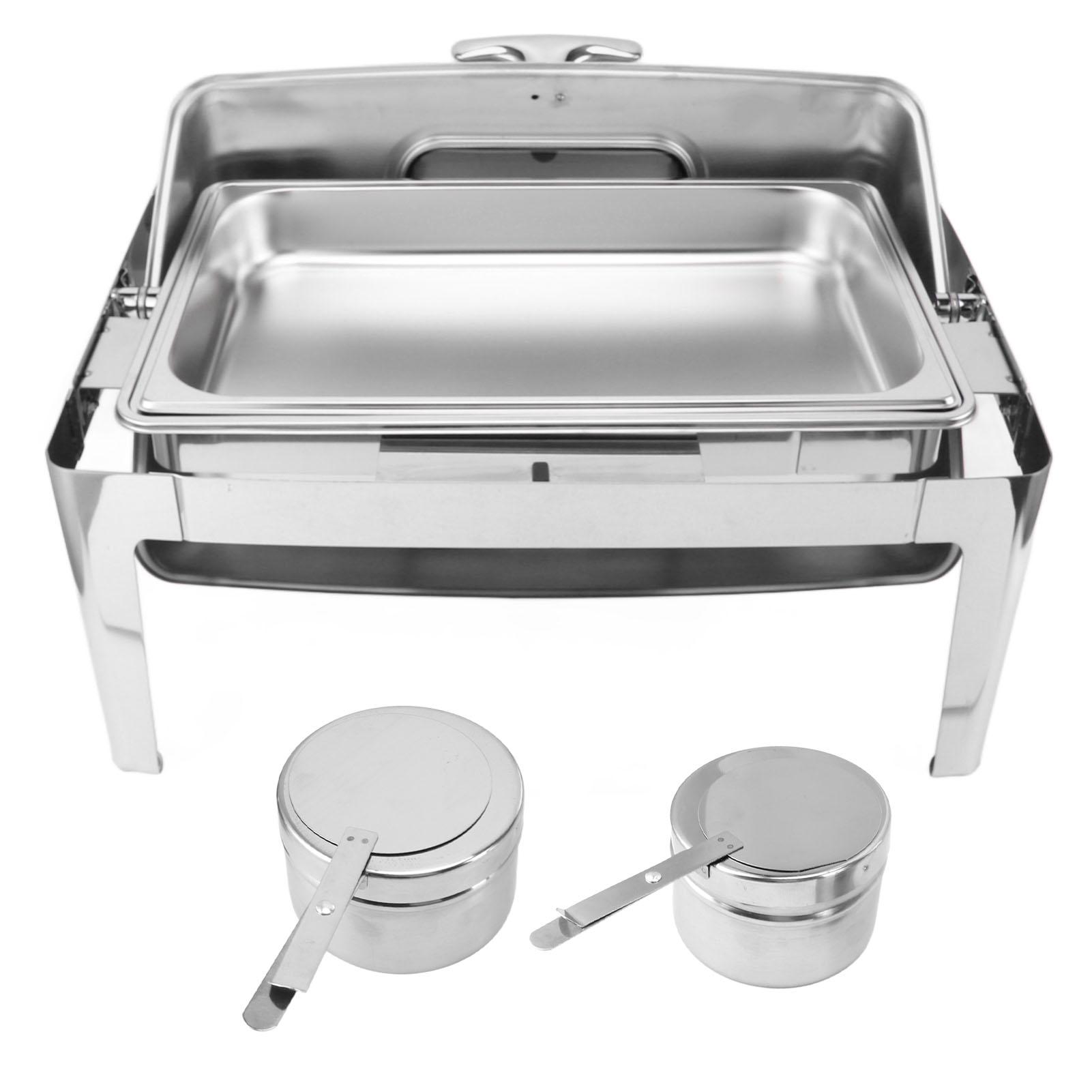 

Поднос для подогрева пищи из нержавеющей стали, поднос для шведского стола, 9 л, подставка для подогрева пищи, прозрачная стеклянная крышка Single Food Tray серебряный