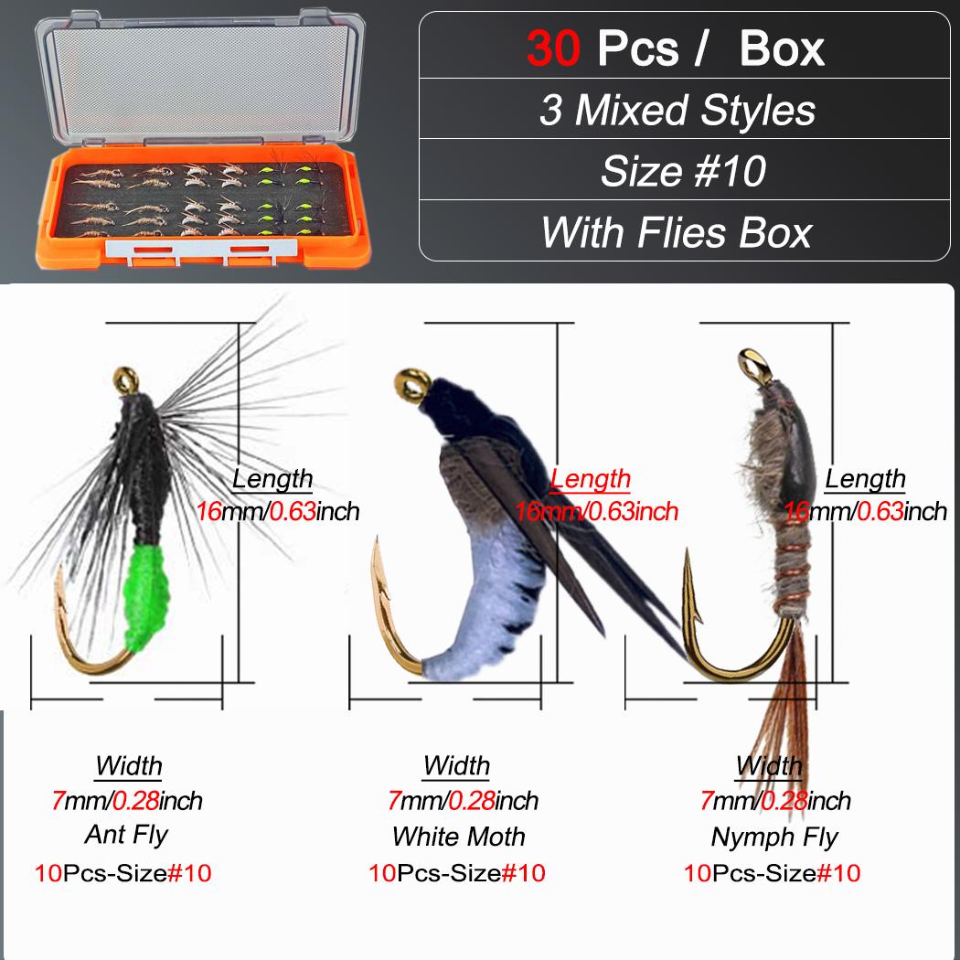 Fly Fishing Flies Kit - Artificial Fly Lures 30Pcs-3 Mixed Styles Wet Flies Nymph Bait for Fishing Trout/Perch/Salmon Artificial Fishing Bait 30Pcs-3 Mixed Styles