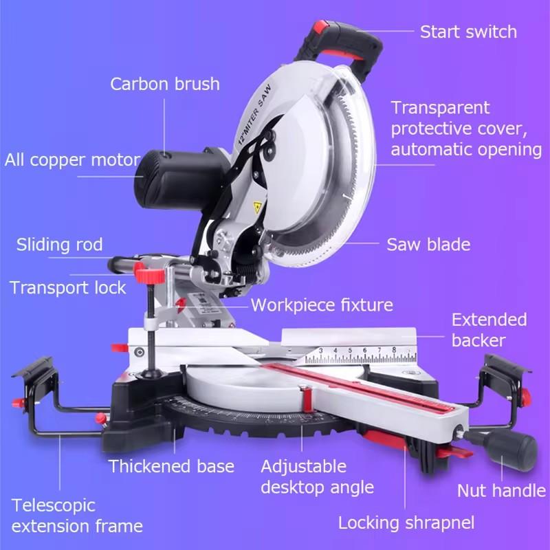 Multi-Functional 8inch/12inch Tie-Bar Cutting Machine Stainless Steel Aluminum Miter Saw Push-Pull Saw Woodworking Saw