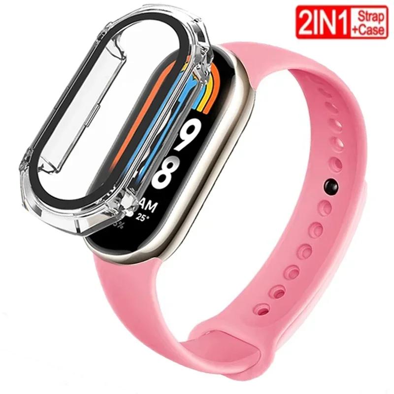 2 PACK Silicone Strap+case For Xiaomi Mi band 8 Replacement miband8 sport Bracelet Accessories smart band 8 waterproof cover