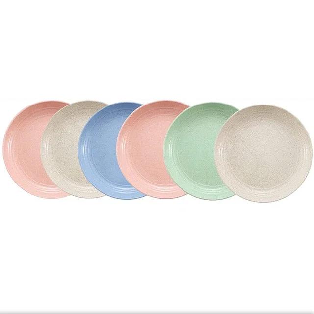 6pcs 15/20/23/25cm Lightweight Unbreakable Wheat Straw Plates Deep Dinner Plate for Kids Toddler Adult Dishwasher Microwave Safe