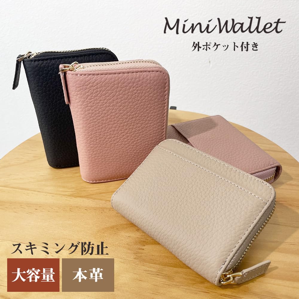 fancywonderland Mini Genuine Coin Card Large for Men and Women Wallet, Leather, Purse, Case, Capacity, Anti-Skimming, (Black)