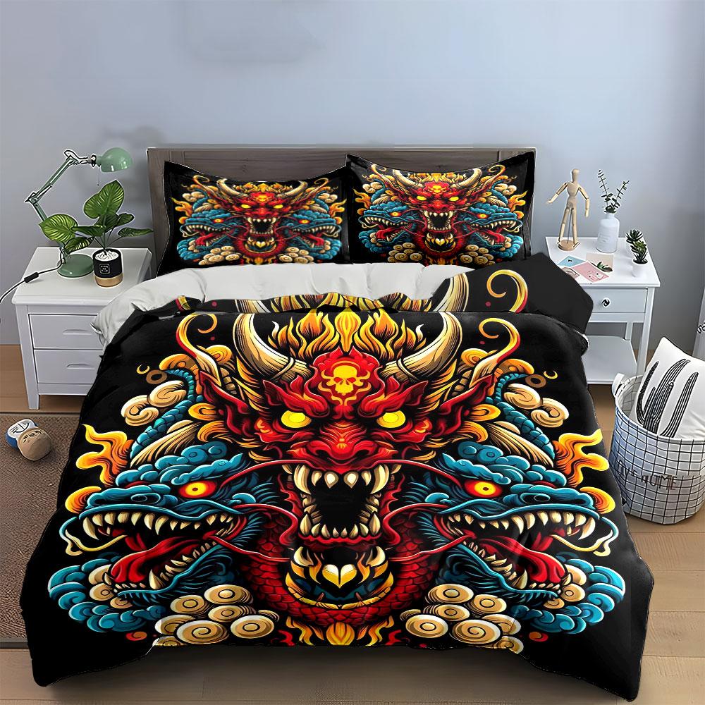 "Dragon Demon Art Decor Set" Bedding Set with 1 Duvet Cover 2 Pillowcases Single Double King Queen Gift