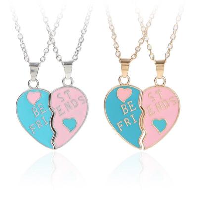 European & American Best Friend Heart Pendant Necklace - Two-Tone Design