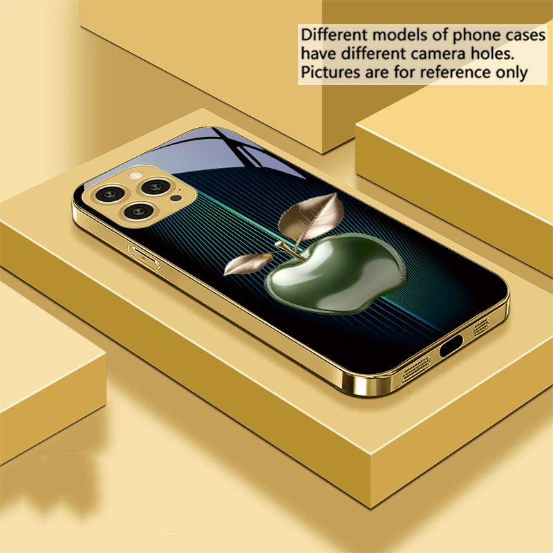 Stripe gradient apple red For IPhone 16 Pro Max 15 P ro 14 13 Plus 12 Mini 11Pro Max XS Max XR Golden tempered glass phone case