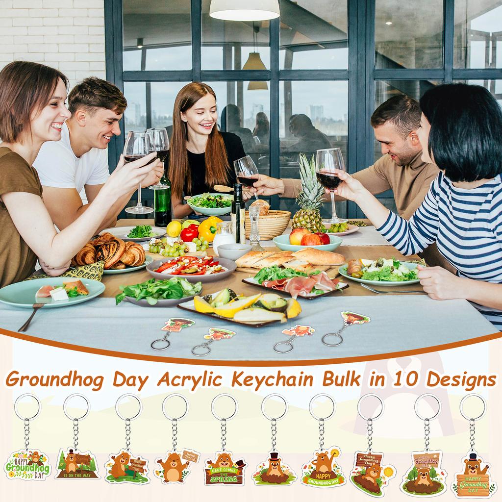 60 Pack Groundhog Day Gifts Acrylic Keychains Bulk Happy Groundhog Day Accessories 10 Design Funny Cute Animal Keychain For Wome