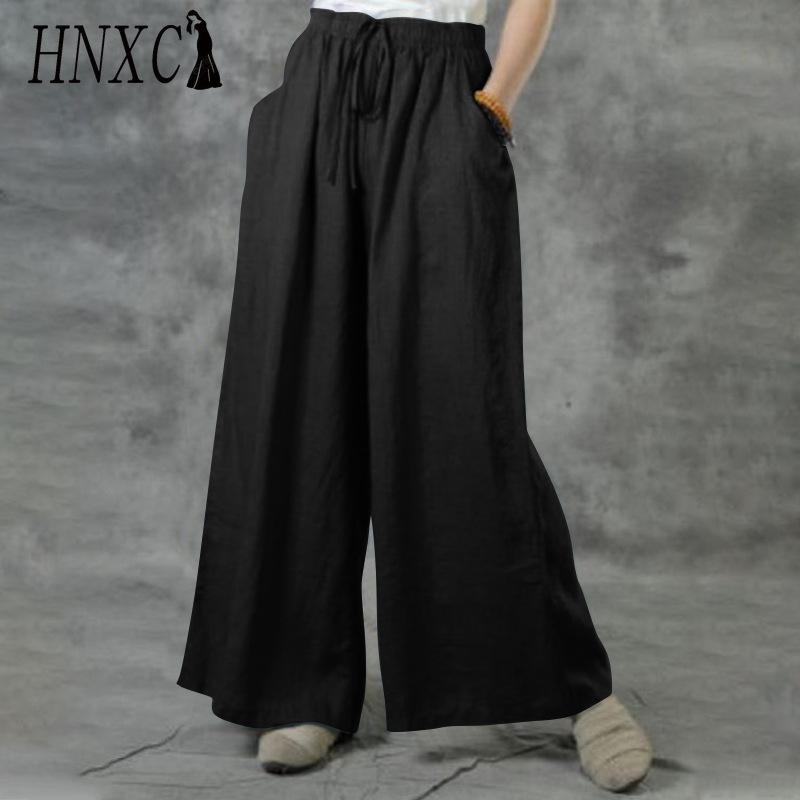 HNXC Women's Fashion Casual Solid Color Print High Waist Pants & Capris
