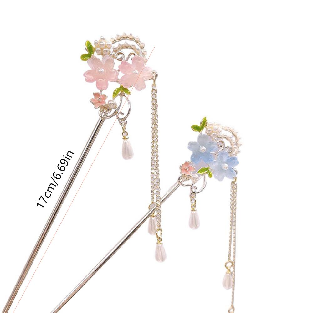 1 Piece Chinese - Style Hair Stick: Pink Resin Flowers, Pearl & Tassel, Perfect for Hanfu, Traditional Events