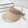 Sunscreen hat women's summer empty top hat straw braided splicing bow sunshade purple line travel no top sun hat