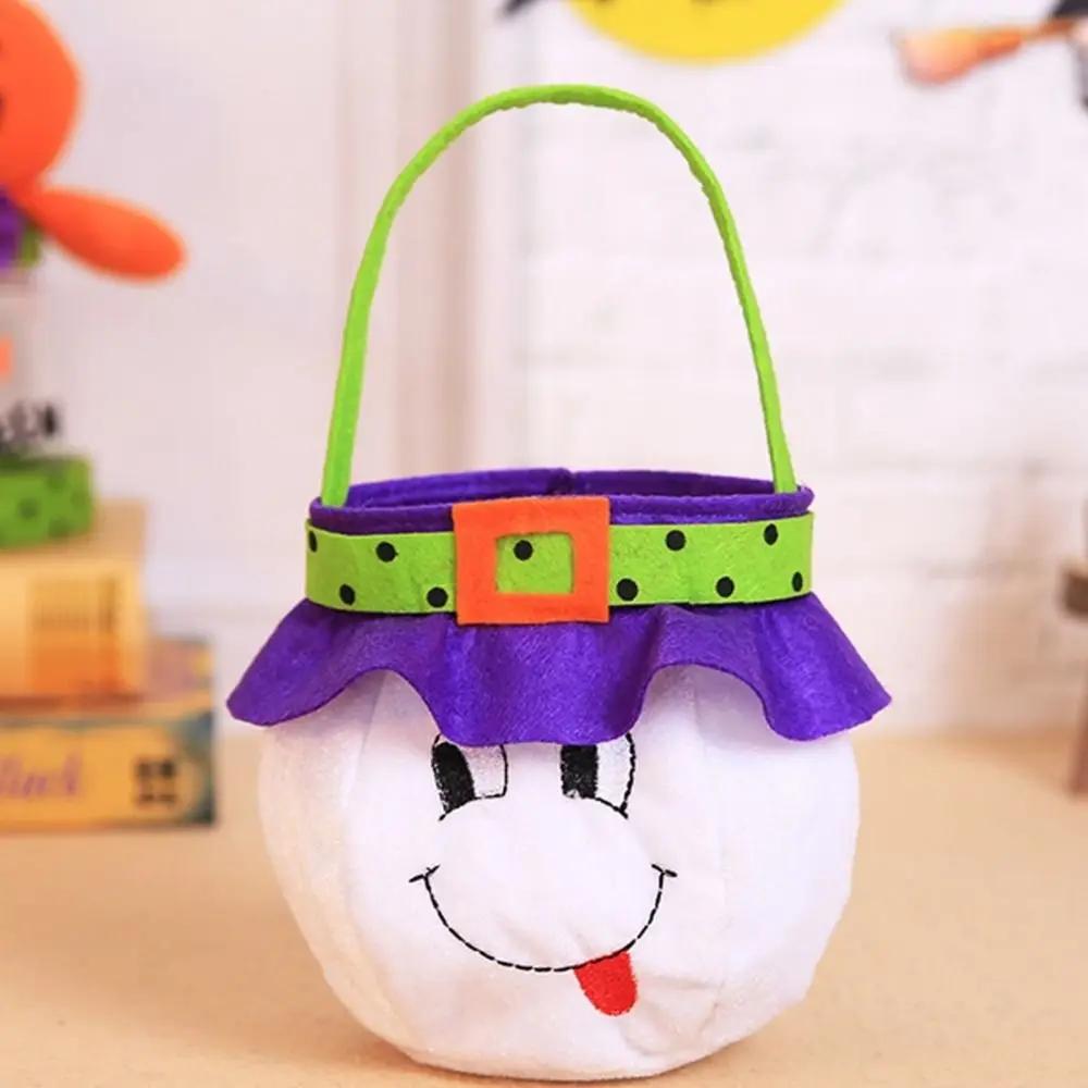 Velvet Material Halloween Tote Bag Cartoon Cotton Spooky Design Trick Or Treat Bag Pumpkin Ghost Design Portable