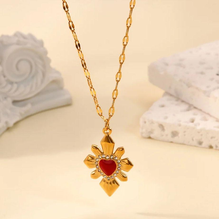 Cute Heart Pendant Necklace for Women Red Love Dijes Gold Color Collares Long Stainless Steel Chains Excellent Quality