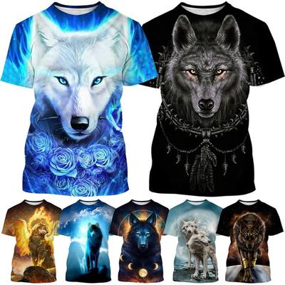 T-shirt imprimé en 3D représentant des animaux, loups et renards, tendance, décontracté, à manches courtes