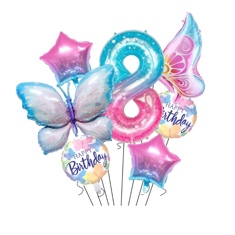 Butterfly Star Number Shape Balloon Set Sparkling Aluminum Foil Balloon For Birthday Celebration Party Photography Aid
