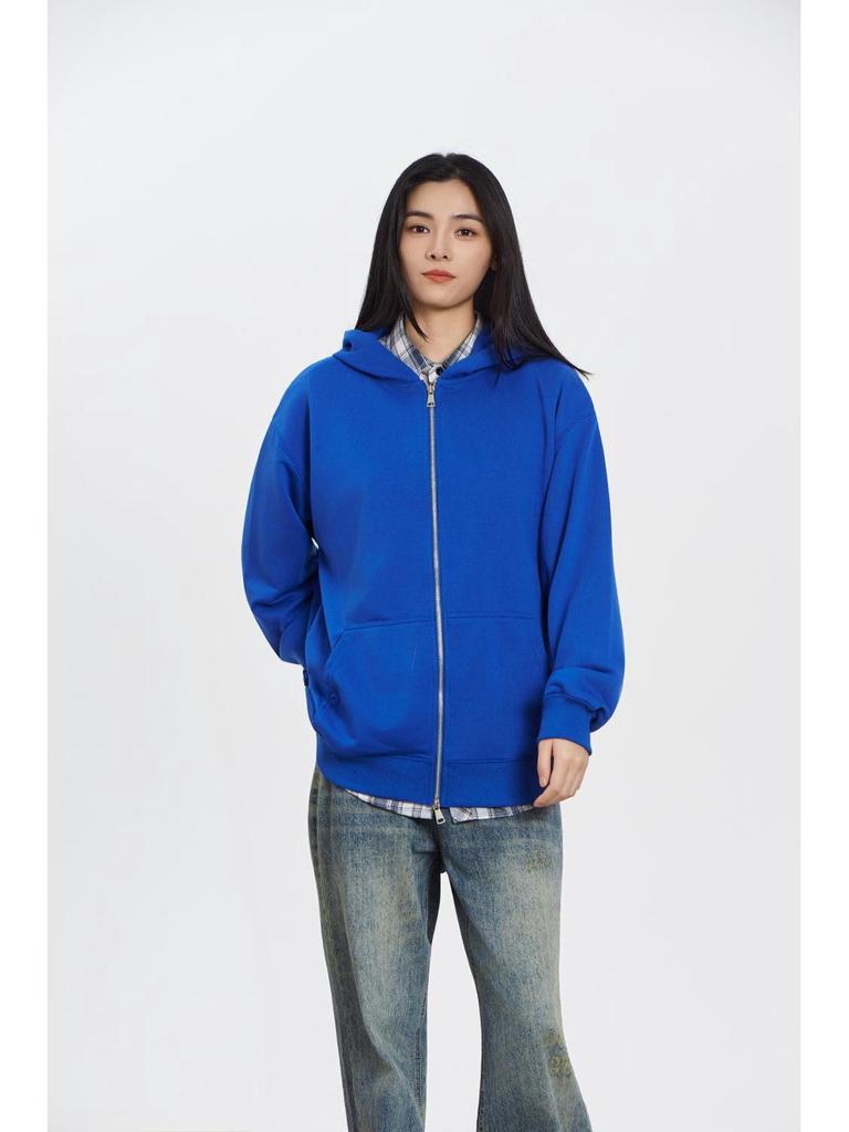 Unisex Frottee-Strickjacke mit Stickerei (Fisch), Reißverschluss und Taschen - Lockere Passform für Herbst/Winter-Sport.