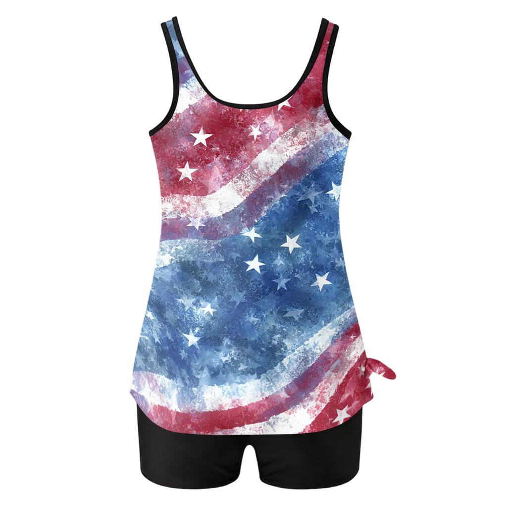 Women’s Sleeveless Tankini Top with Star Print and Gradient Pattern Swimwear Set for Beach or Pool Activities