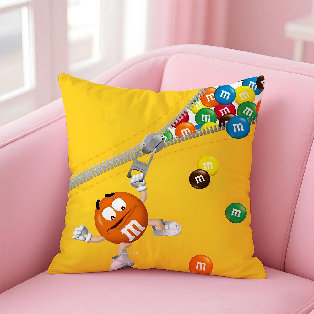Mode M&M's Schokoladenbonbon Meme Kissenbezug Hausstaubmilbenabweisender Kissenbezug Unsichtbarer Reißverschluss Seidig kurzer Plüsch Sofakissenbezug