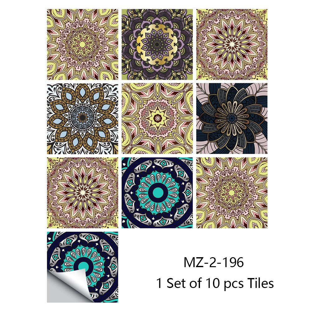 10pcs Mandala Crystal Hard Tiles Ceramic Wall Stickers Peel Stick Decals for Kitchen Wardrobe Home Decor Art Mural DIY