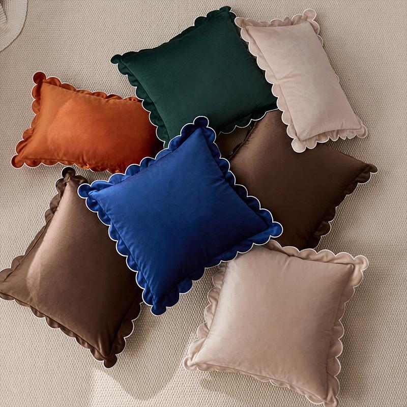 1PC Case Soft Accent Cozy Sham Elegant Cushion Cover Ruffled Pillow Solid Scalloped Edge Multiple colors