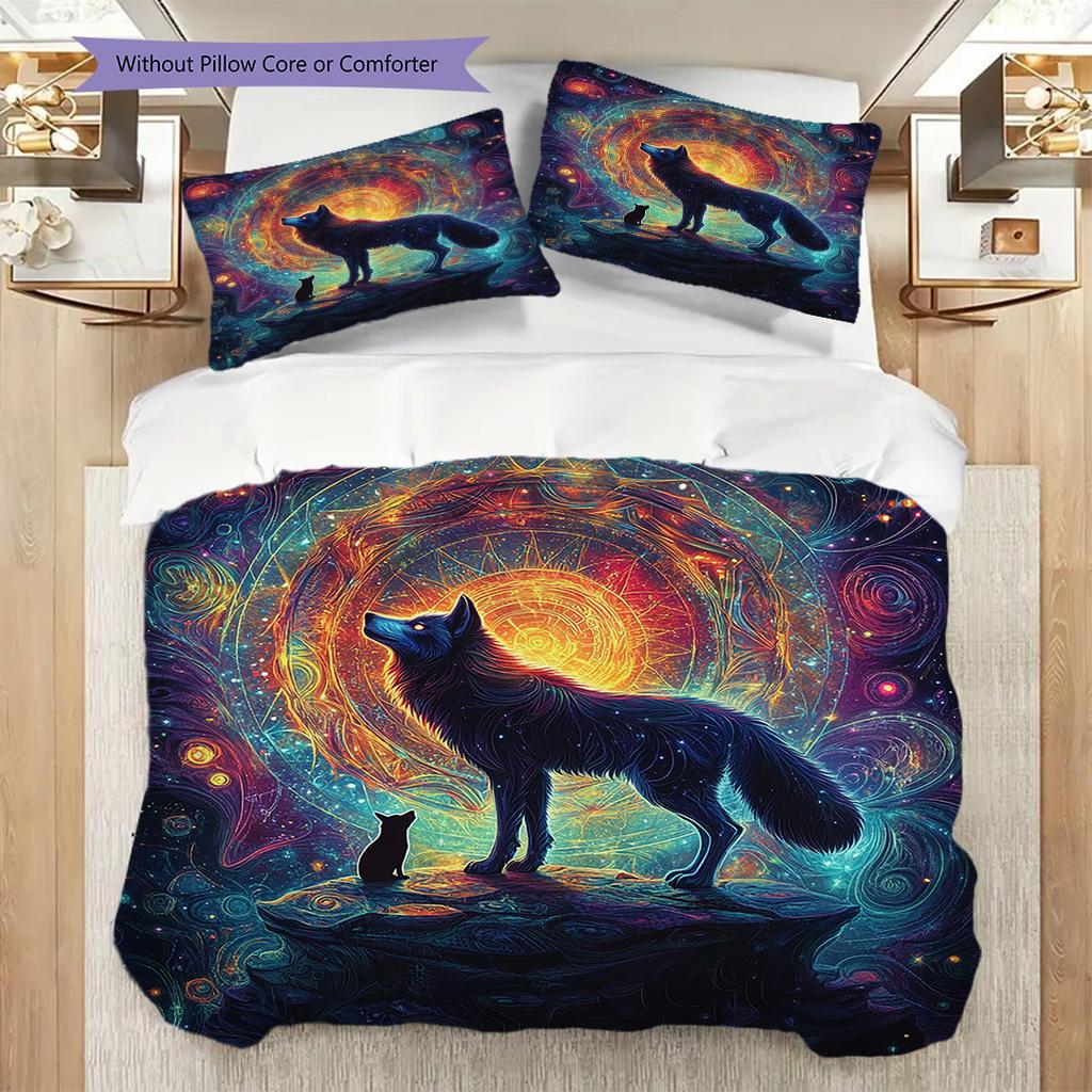 Wolf Pattern Bedding Quilt Set Quilt Cover Pillowcase Home Decoration Birthday Gift (1 * Duvet Cover + 2 * Pillowcase, Without Core)