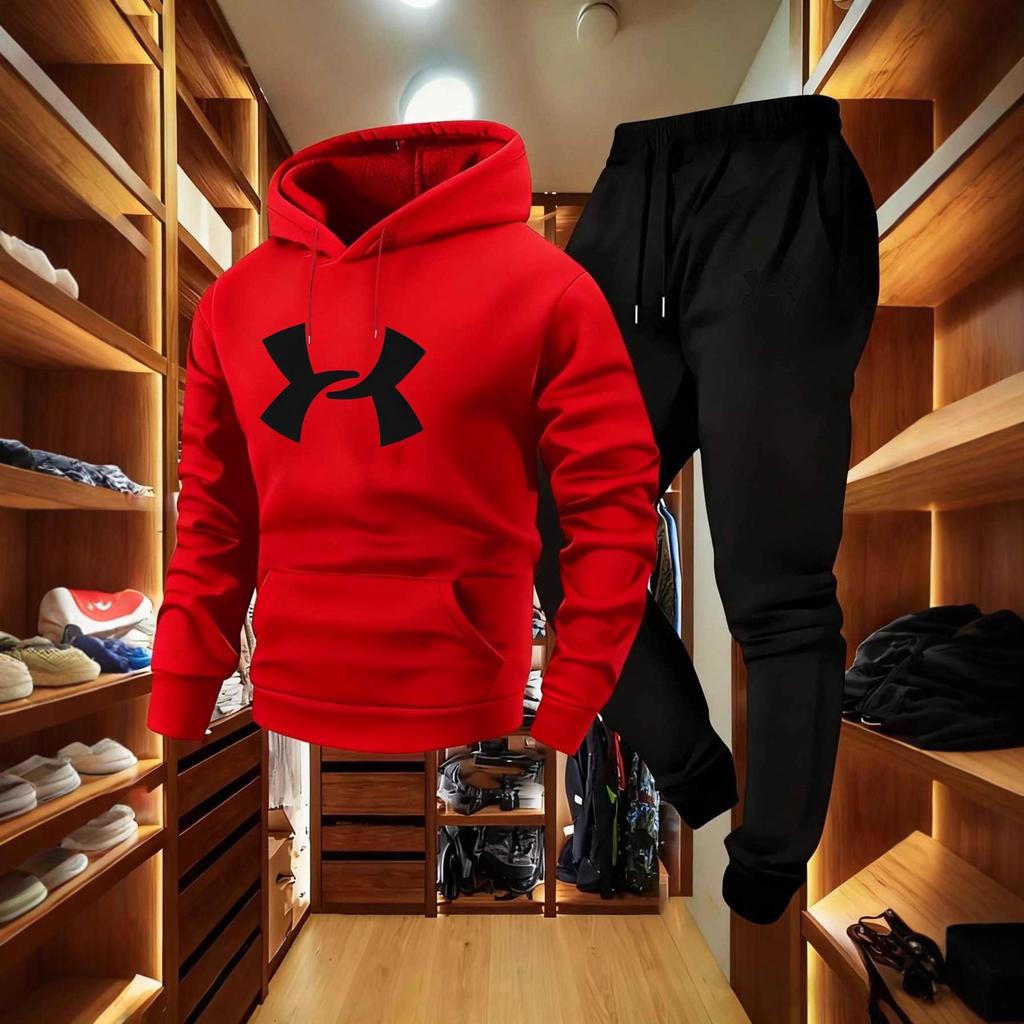 2025 Trendy Men's Warm Hooded Sweatshirt Set for Autumn/Winter