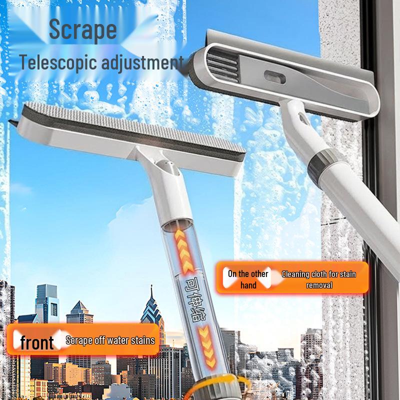 Retractable Window Cleaning Tool: Sprayable Glass Wiper & Dirt Scraper