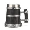 Viking Wood Style Beer Mug 600ml 3D Resin Coffee Cup Wine Glass Metal Double Wall Beer Jug Cup Thermal Cocktail Accessories