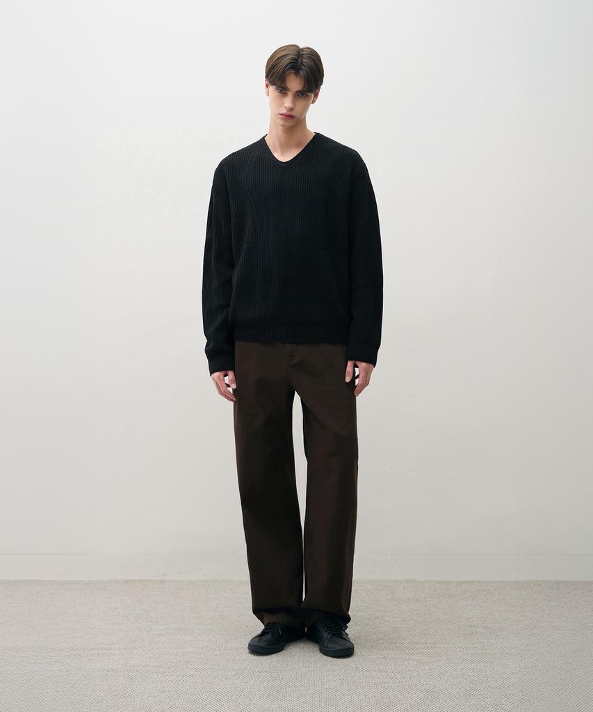 DRAW FIT Cozy V-Neck Pullover Knit [Black]