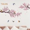 2 foi/set autocolant de perete cu flori, copac, flori roz, pasăre, impermeabil, PVC, detașabil, sufragerie, dormitor, decorare modernă de perete