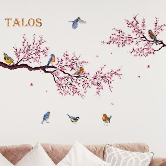 2 foi/set autocolant de perete cu flori, copac, flori roz, pasăre, impermeabil, PVC, detașabil, sufragerie, dormitor, decorare modernă de perete