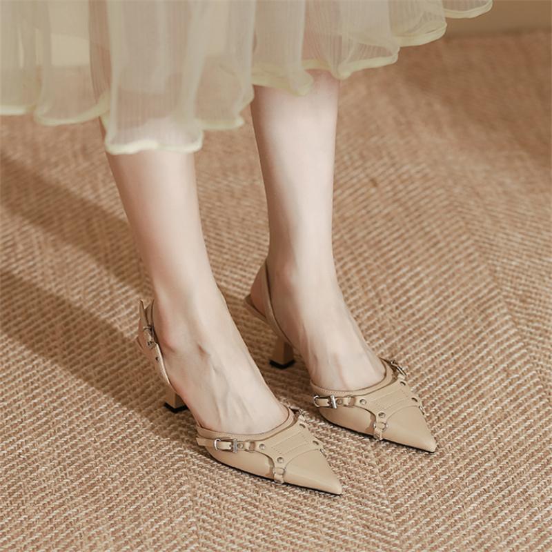 Patent Leather Women Sandals Sexy Pointed Toe Back Strap Buckle Summer Slingback Footwear Ladies High Heel Wedding Party Shoes
