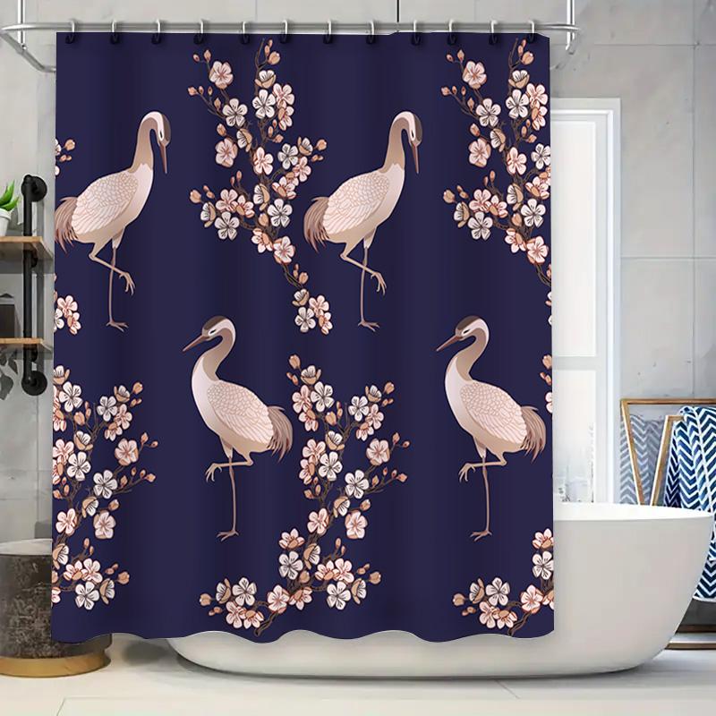 

Vintage Floral Bird Print Bath Shower Curtain For Bathroom Decor Navy Blue Pink White Fabric Waterproof Window Size Customizable W60H190(CM)-1 Pcs
