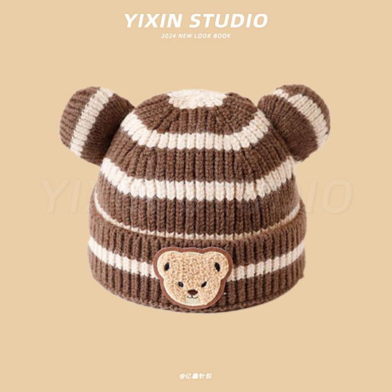 Autumn and Winter Boys and Girls Children's Hats Baby Hats Cute Cartoon Bears Plush Hats Thermal Hats Ear Protectors Knitted Hats