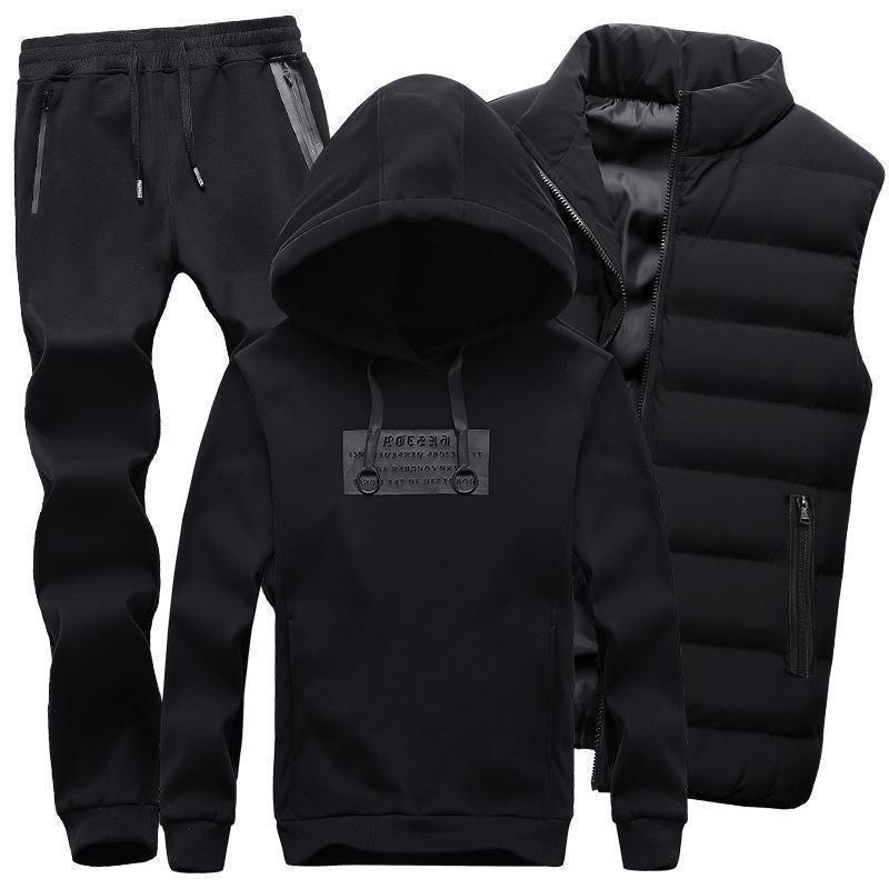 Abbigliamento sportivo da uomo con cappuccio: Set Felpa Gilet e Pantaloni Casual Autunno/Inverno