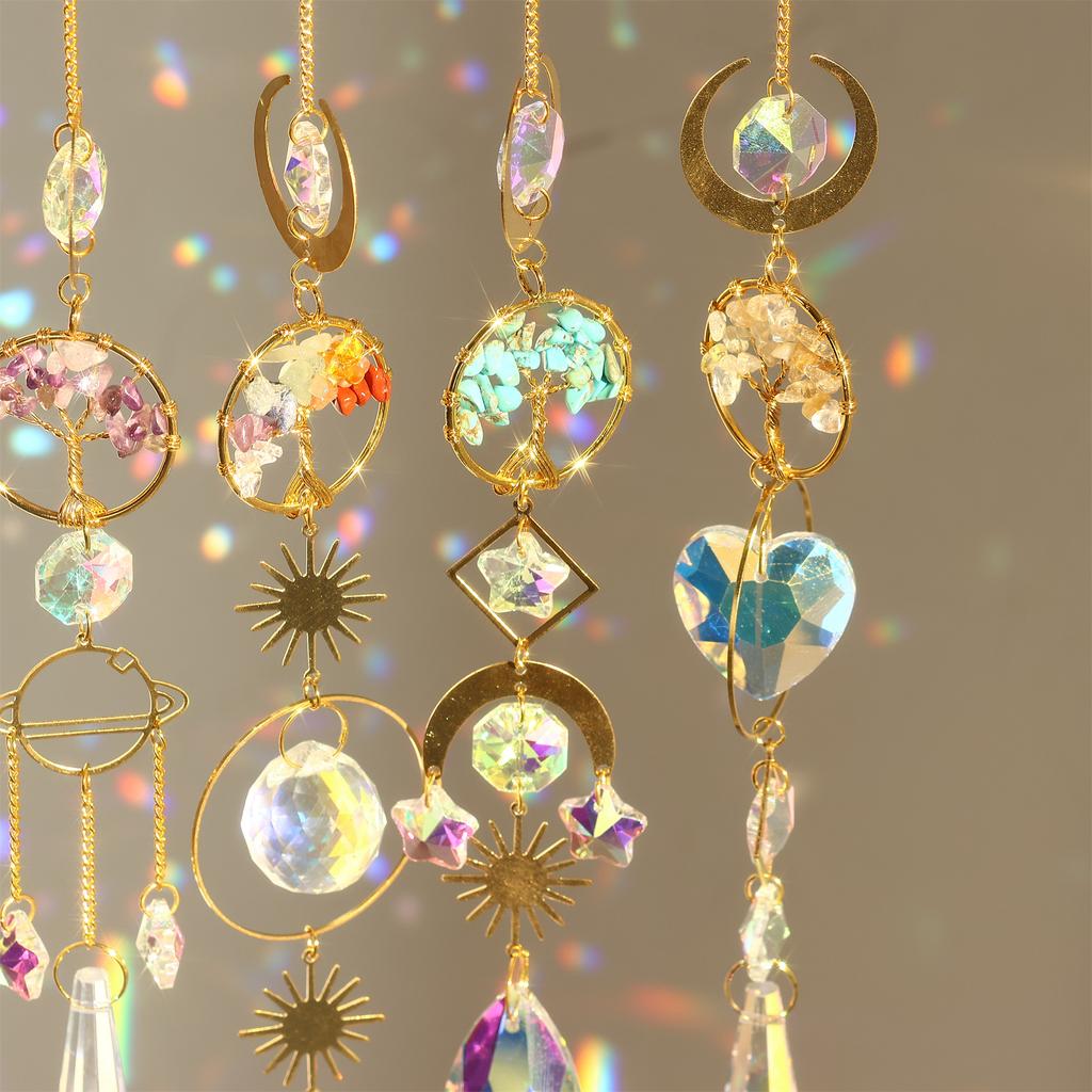 Sun Catchers with Crystals ,Tree of Life Crystal Suncatcher for Window Prisms Light Catcher Indoor Outdoor Home Party Garden