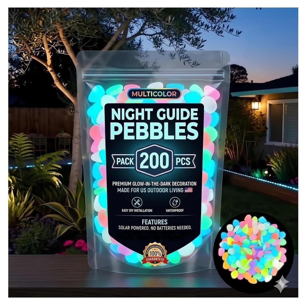 Colorful Glow-in-the-Dark Garden Stones Night Guide Pebbles Rainbow Glow in the Dark Rocks Outdoor Luminous Stones Aquarium Rocks for Garden