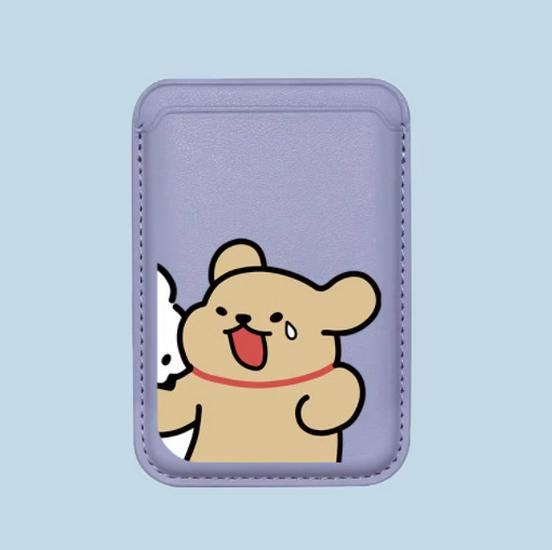 Cartoon Puppy Leather Phone Case with Magnetic Card Holder for MAGsafe Single Card Holder