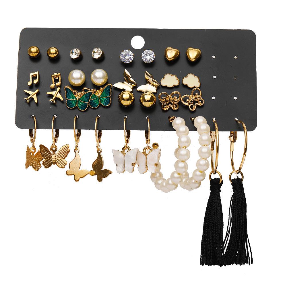 Creative Retro French Gold Pearl-Inlaid Earrings Set for Ladies