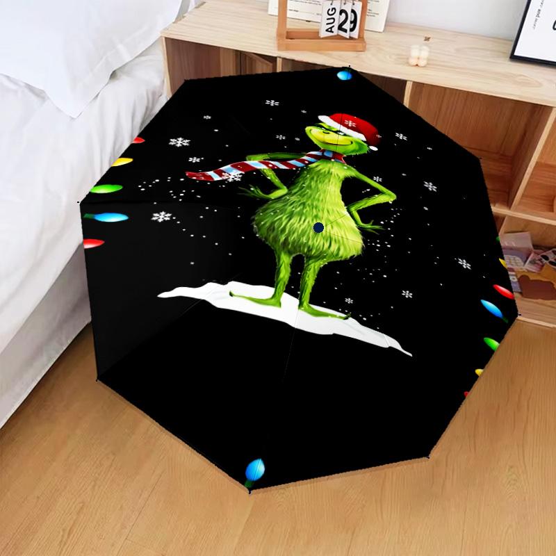 Grin-ch Christmas Spirit Umbrella Folding umbrella, automatic umbrella 8-Frame for Travel, camping Use Gift for Halloween Christmas