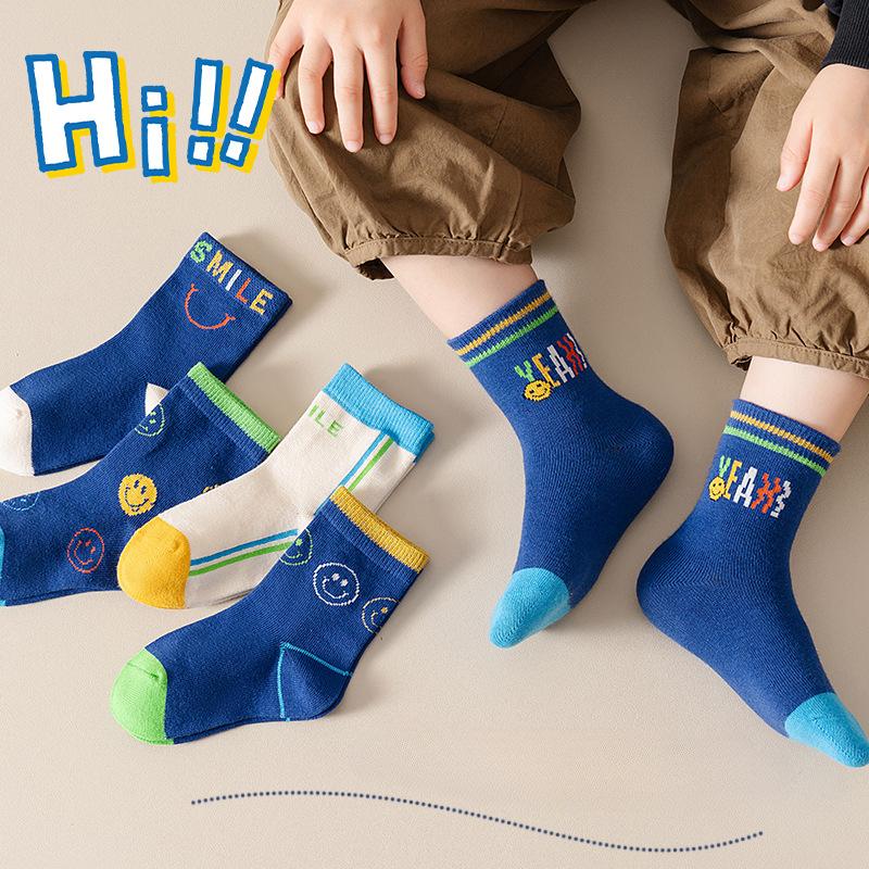 5 Paare/Satz Niedliche Baby Jungen Socken Herbst Winter Baumwolle Kinder Mid Tube Socke Vintage Marineblau Gestreifte Kinder Sportliche Socken