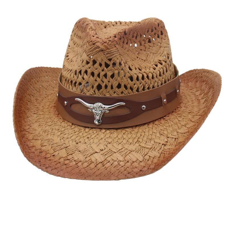 Cross-Border Western Cowboy Hat Outdoor Beach Sun Hat European And American Hot-Selling Cowboy Top Hat Hollow Warped Edge Sun Hat