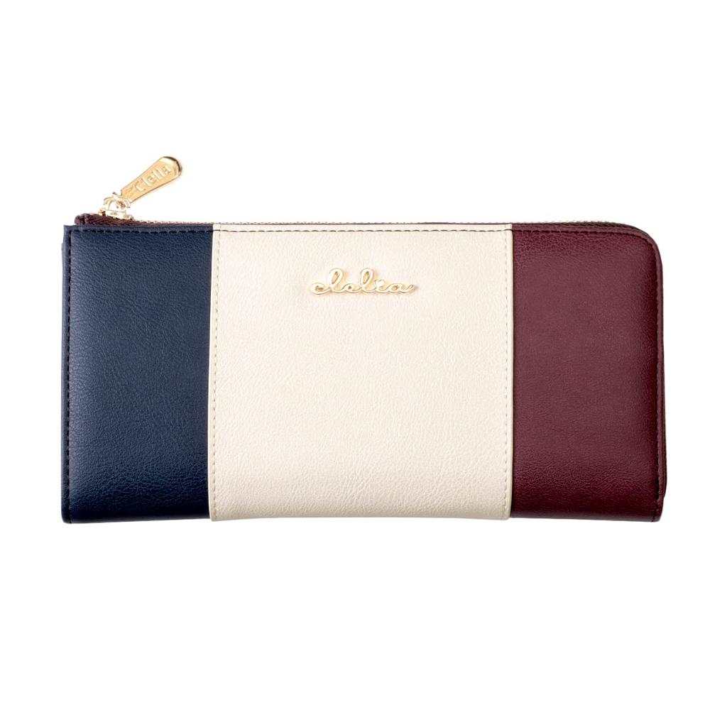 Long Wallet Tricolor Zipper Thin Gusset Faux Leather [Cleria] Women's L-shaped [CL-17010] (Royal Marine)