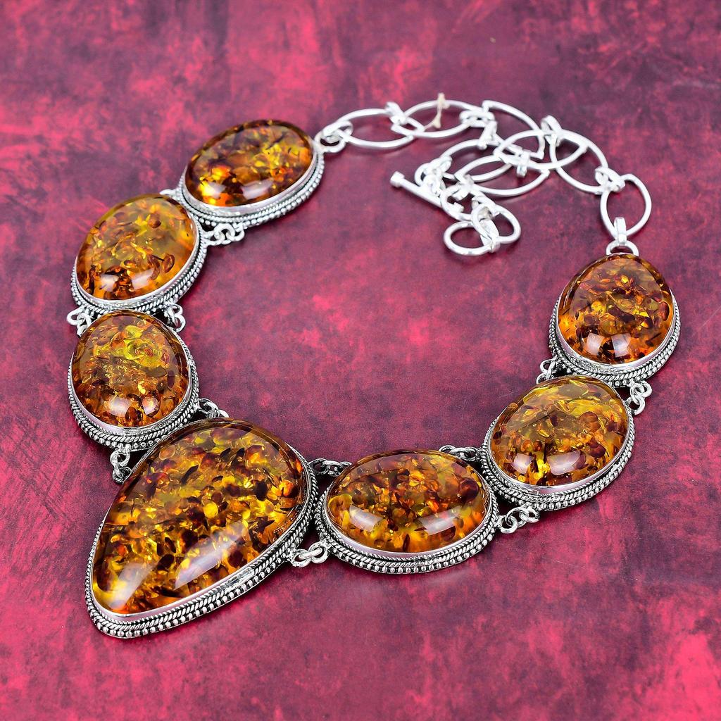 Baltic Amber Gemstone 925 Sterling Silver Necklace, Handmade Decent Jewelry Adjustable Necklace For Engagement Gifts