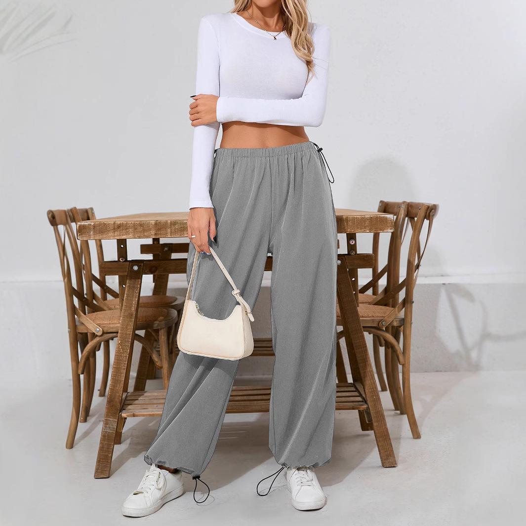 

Women s Loose-Fit Elastic Waist Wide-Leg Sports Pants XL светло-серый
