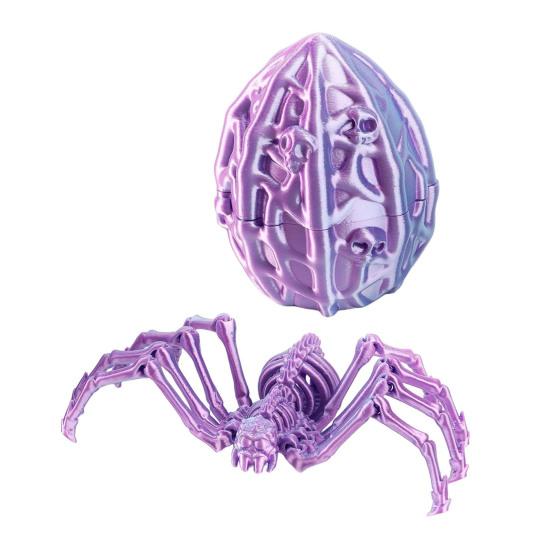Classroom Prizes for Kids 3D Printed Articulated Skeleton Spider with Hollow Egg, Movable Joint Halloween Party Favors Figurine, Creepy Decor
