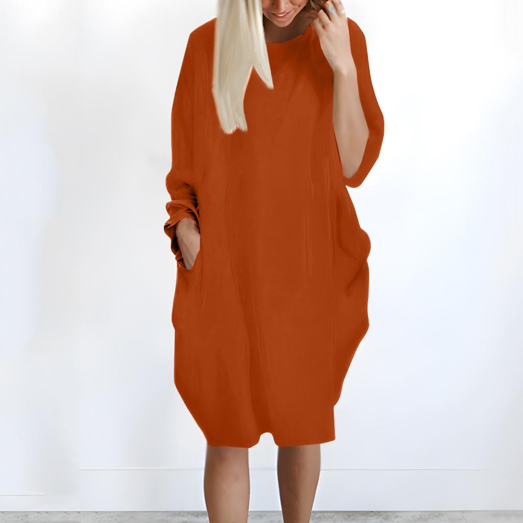 Women's Casual Baggy Pocket Long Sleeve Plus Size Long Sleeve Dress