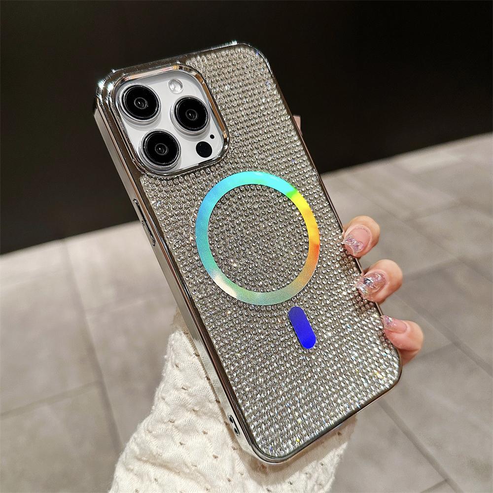 Luxury Laser Diamond Magnetic Case for IPhone 15 Pro Max 11 12 13 14 Plus for Magsafe Wireless Charging Plating Glitter Cover