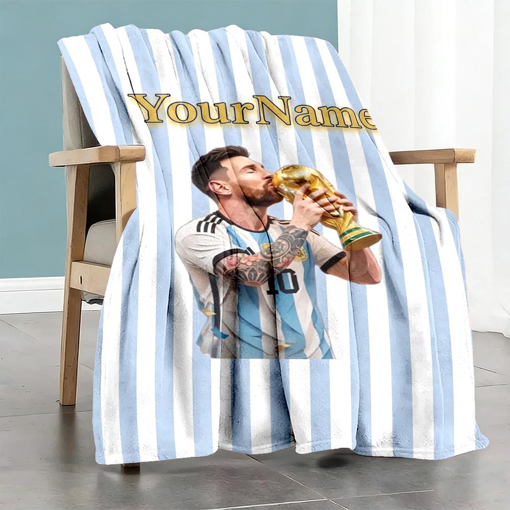 Messi 450 Customize Your Name Blanket Throw Personalized Blanket Warmthful Decor Great for Office Couch Picnics Bedding All-Season Use