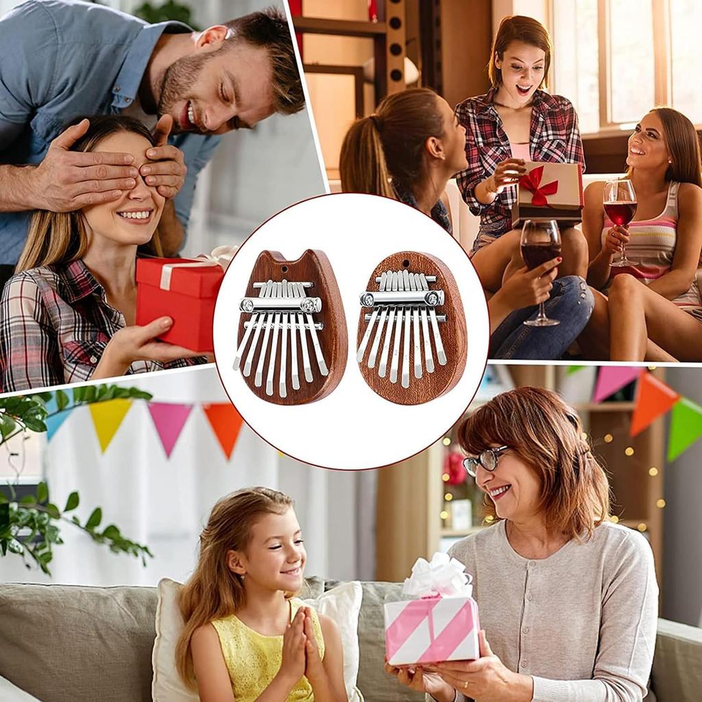TTETNLY Kalimba Thumb Piano 8-Key Premium Wood Mini Finger Piano Percussion Instrument with Cat Carton Strap Metal Chain for Beginners Kids Adults