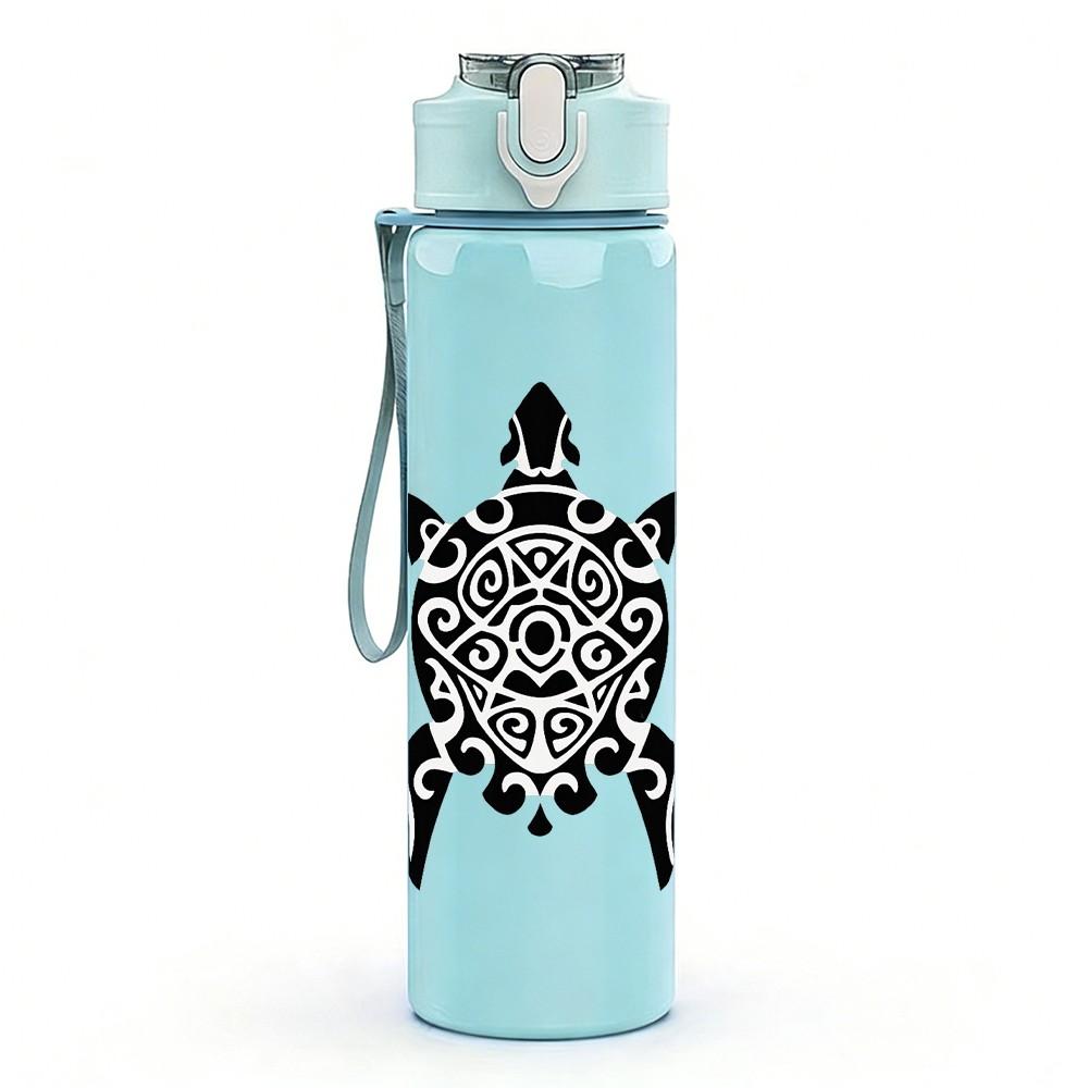 1PC Sea Turtle Ocean Animal Art Print 750ml Color Plastic Sports Water Bottle Leakproof Flip Straw Lid Suitable for Sports Office Home Use